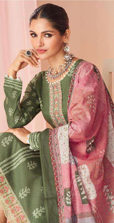 Women pure lawn cotton digital print with heavy neck & daman embroidered unstitched salwar set