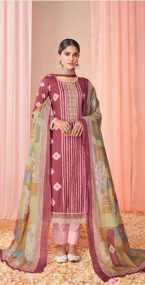 Women pure lawn cotton digital print with heavy neck & daman embroidered unstitched salwar set