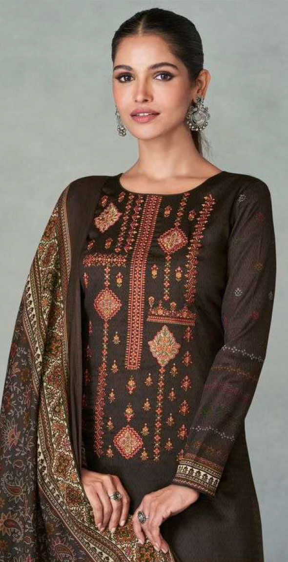 Women pure viscose jam satin digital print with neck embroidered unstitched salwar set