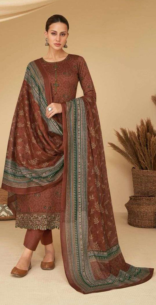 Women pure jam satin digital print with heavy cut work embroidered unstitched salwar set