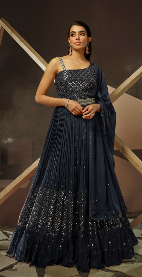 Women georgette embroidered and fully stitched gown