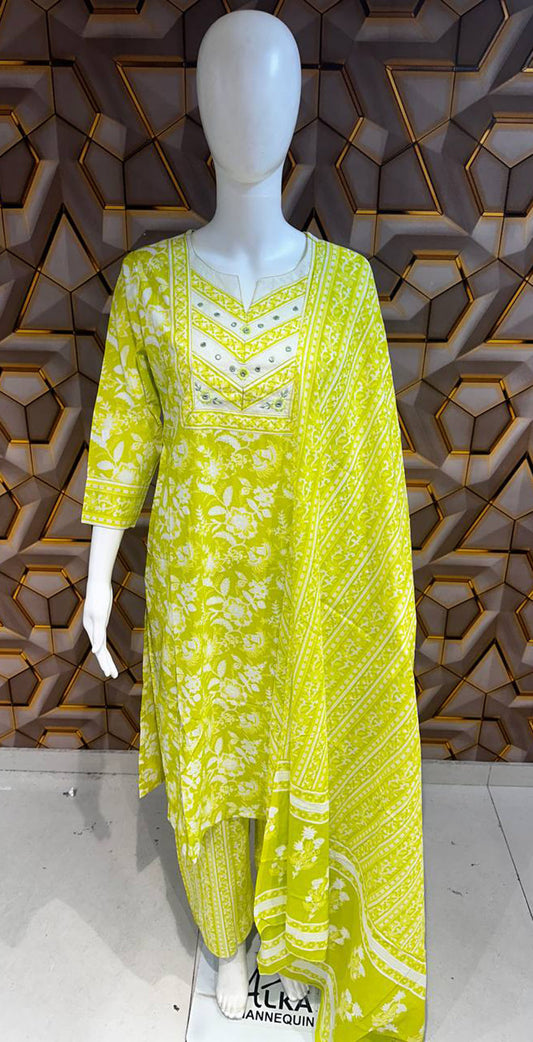 Light green cotton printed salwar set