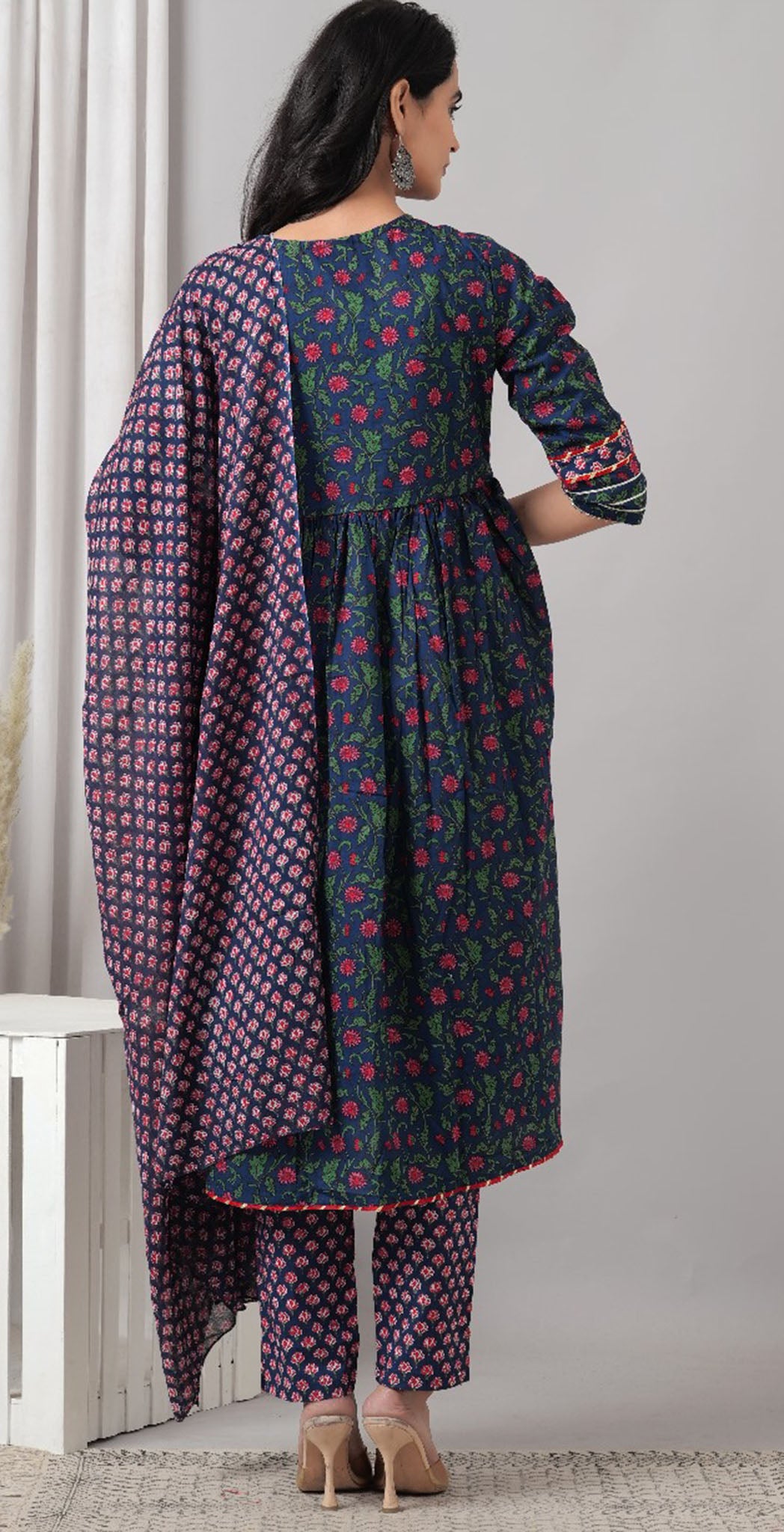 Navy cotton printed Alia cut salwar suit