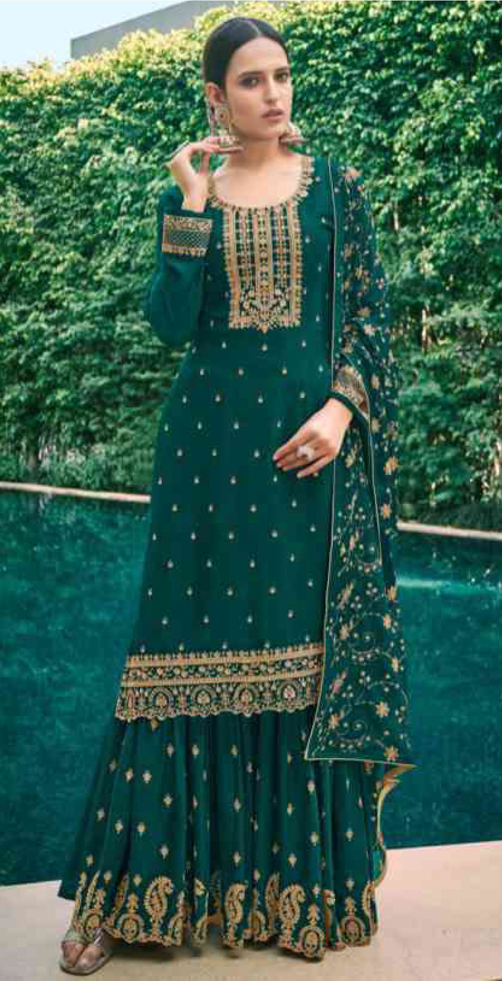 Women chinon with embroidery ready to wear sharara set