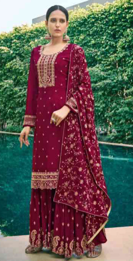 Women chinon with embroidery ready to wear sharara set