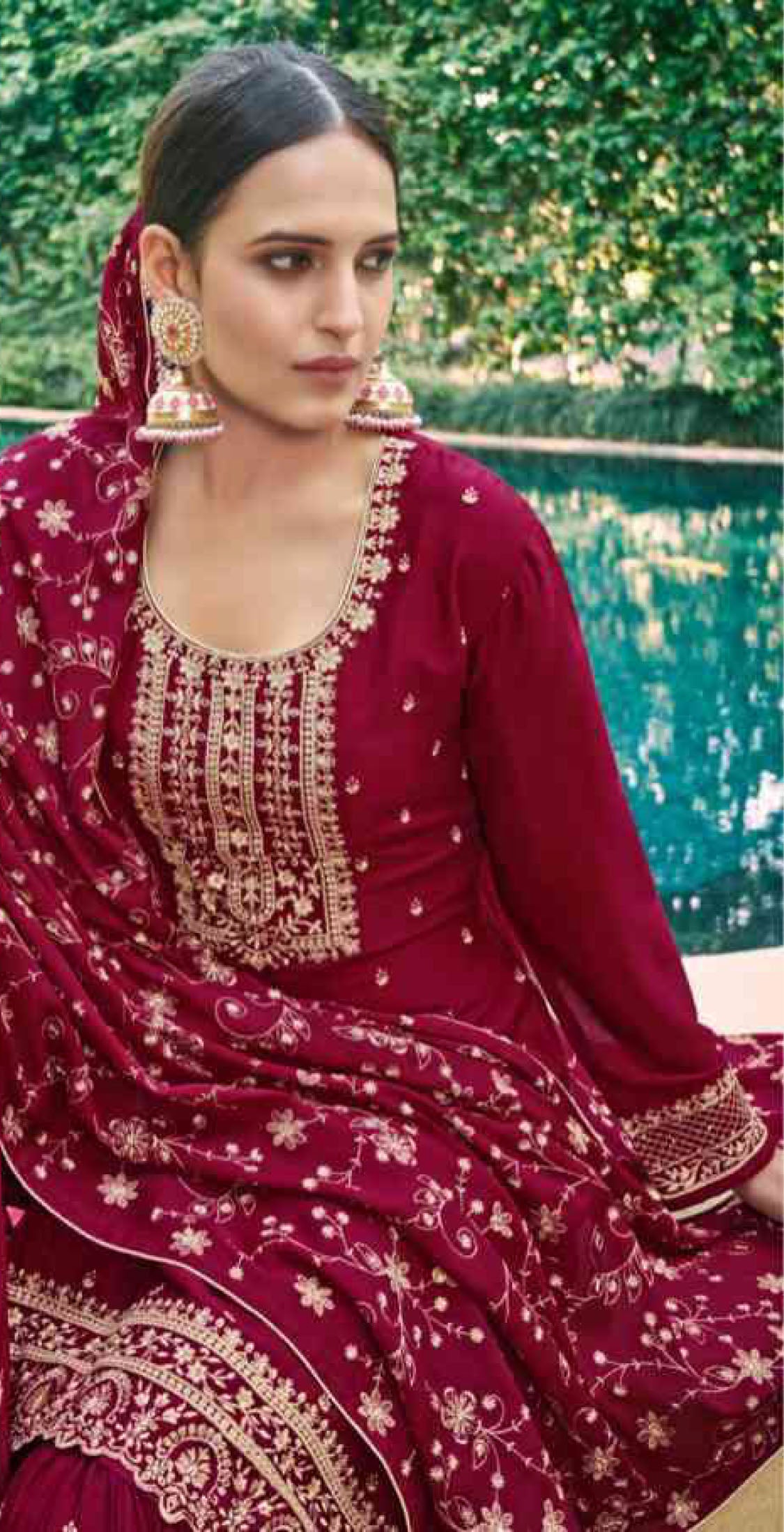 Women chinon with embroidery ready to wear sharara set