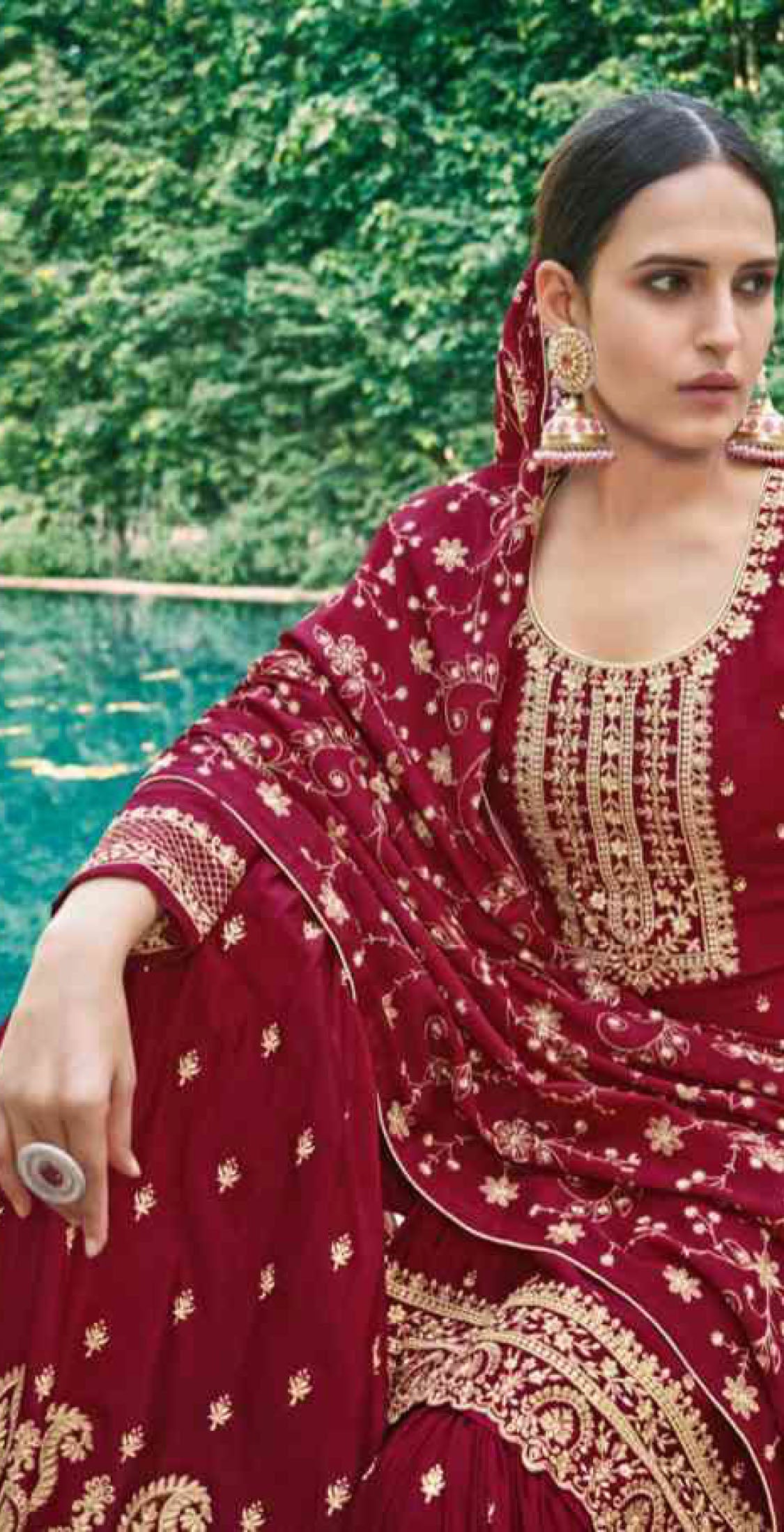 Women chinon with embroidery ready to wear sharara set