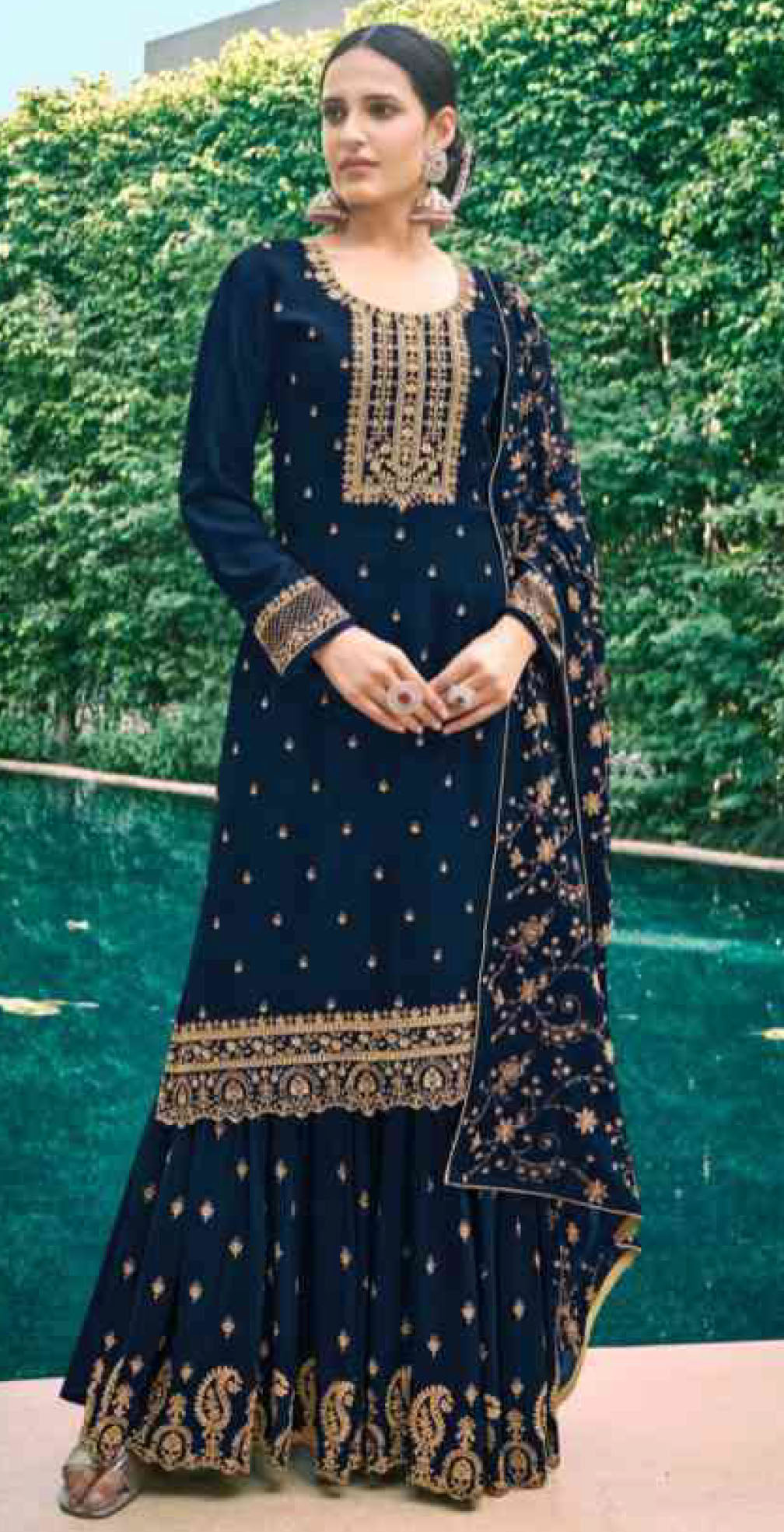 Women chinon with embroidery ready to wear sharara set