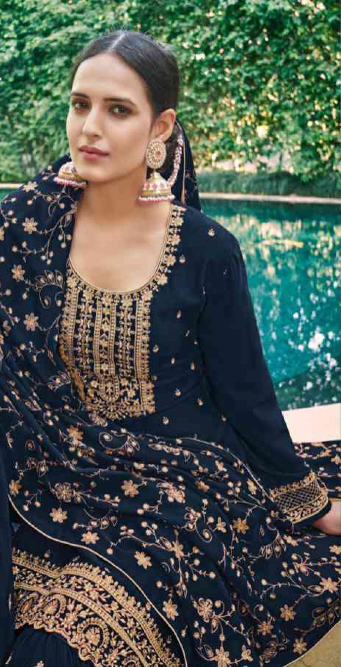 Women chinon with embroidery ready to wear sharara set