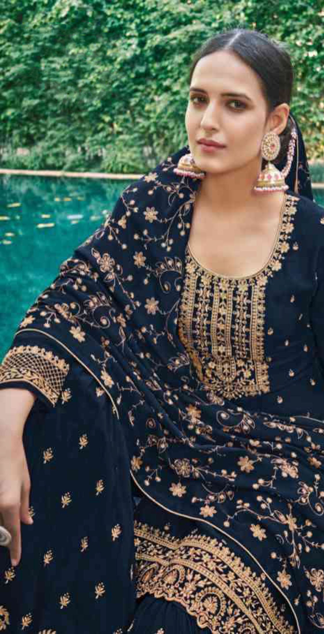 Women chinon with embroidery ready to wear sharara set