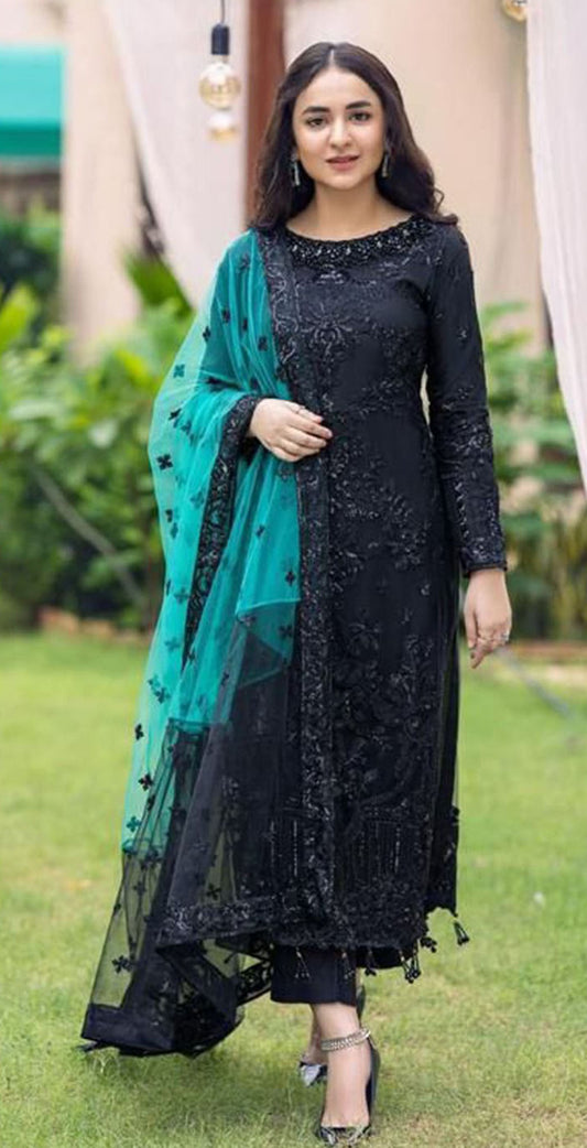 Black georgette embroidered dress material 10