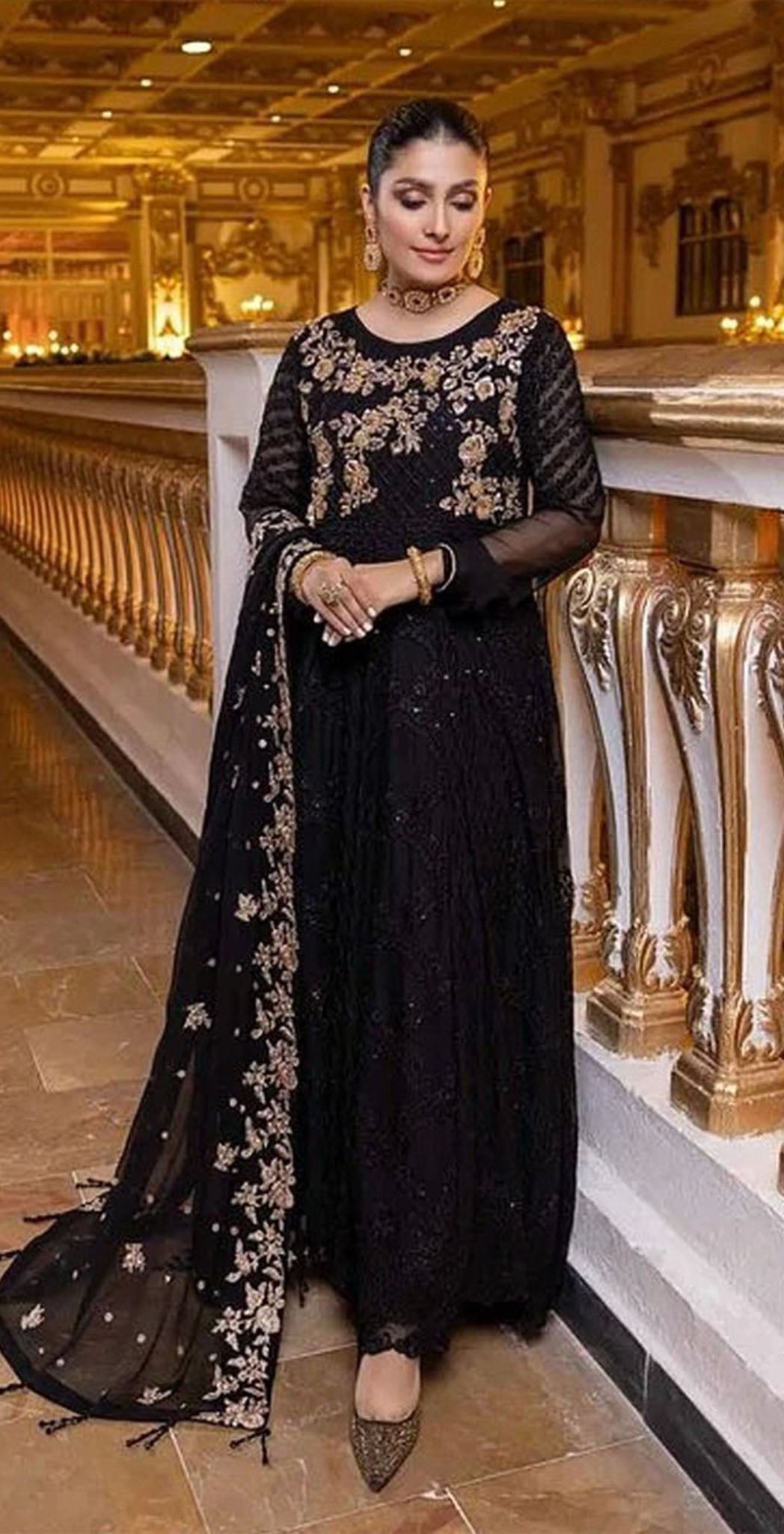Black georgette embroidered dress material 2