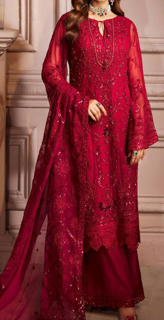 Maroon georgette embroidered dress material 2