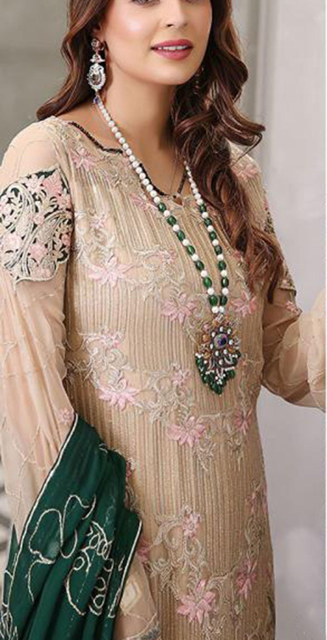 Camel georgette embroidered dress material