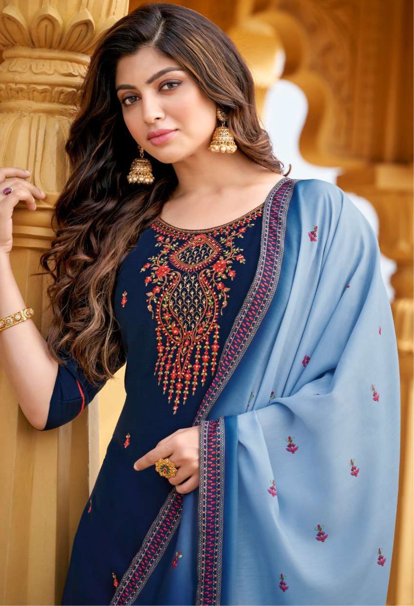 Women viscose with embroidery ready to wear salwar set