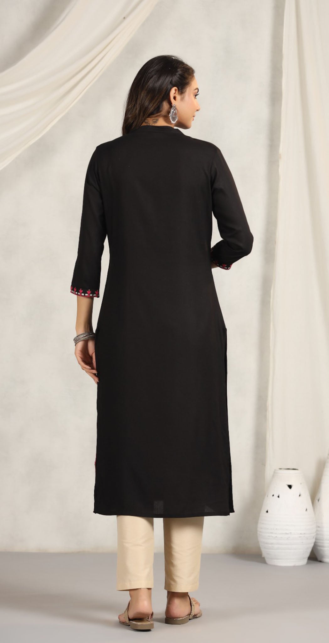 Black rayon embroidered Kurta