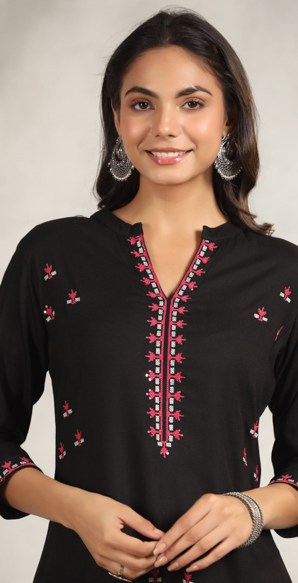 Black rayon embroidered Kurta