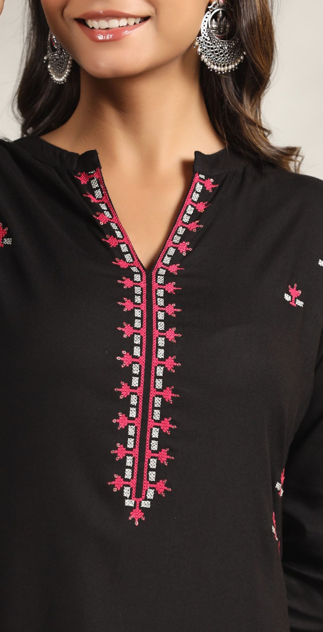 Black rayon embroidered Kurta