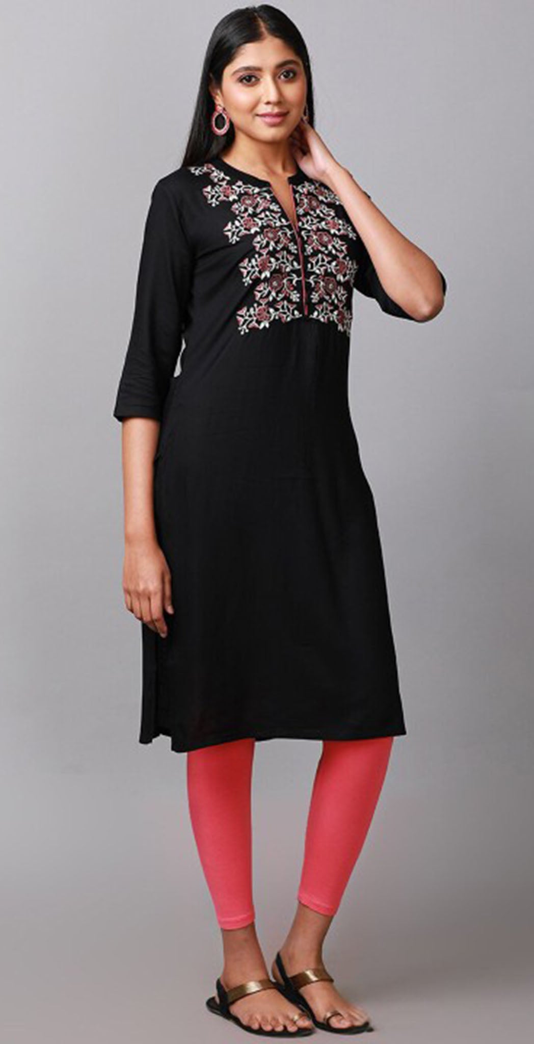 Black rayon off white embroidered Kurta