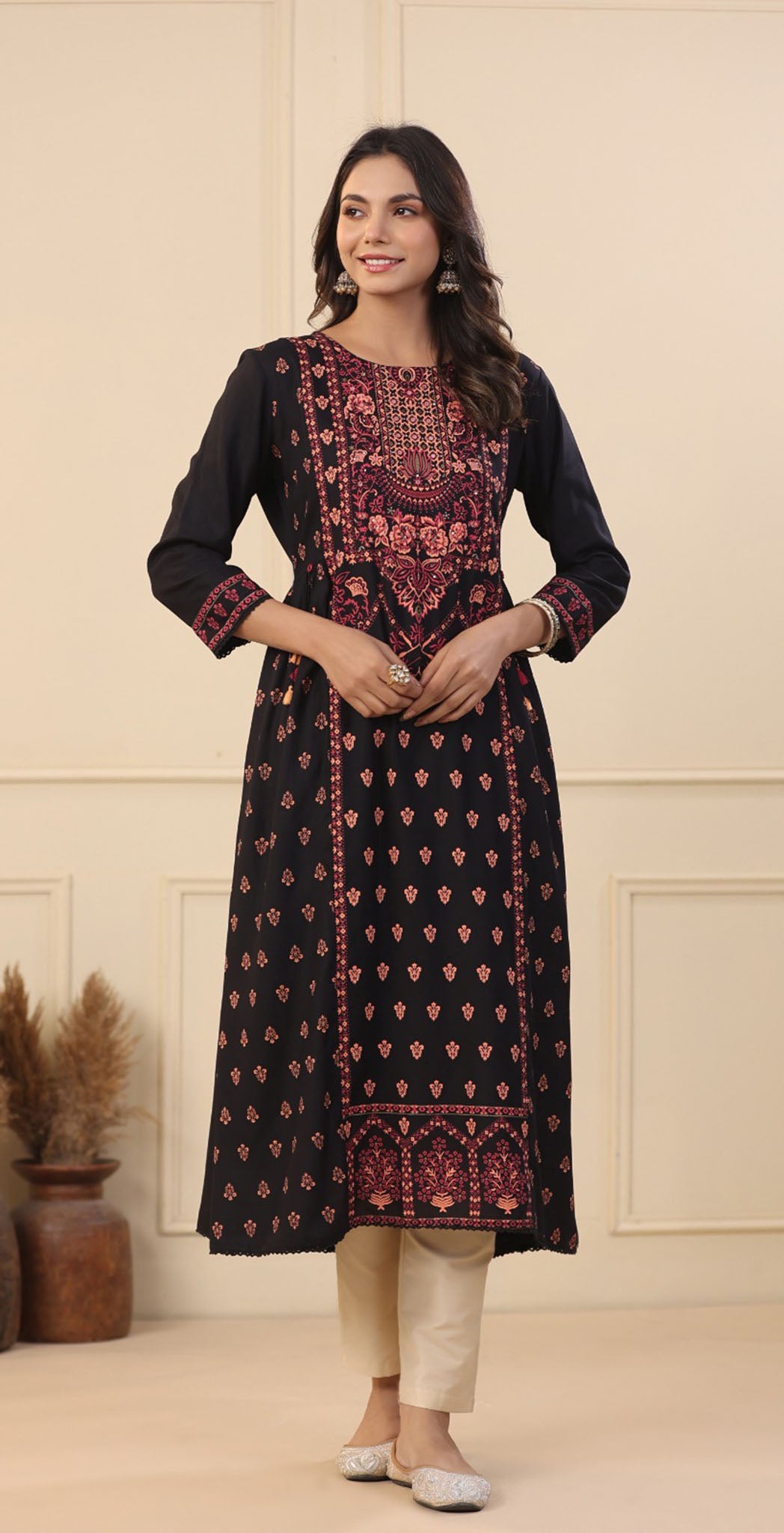 Black rayon printed Kurta