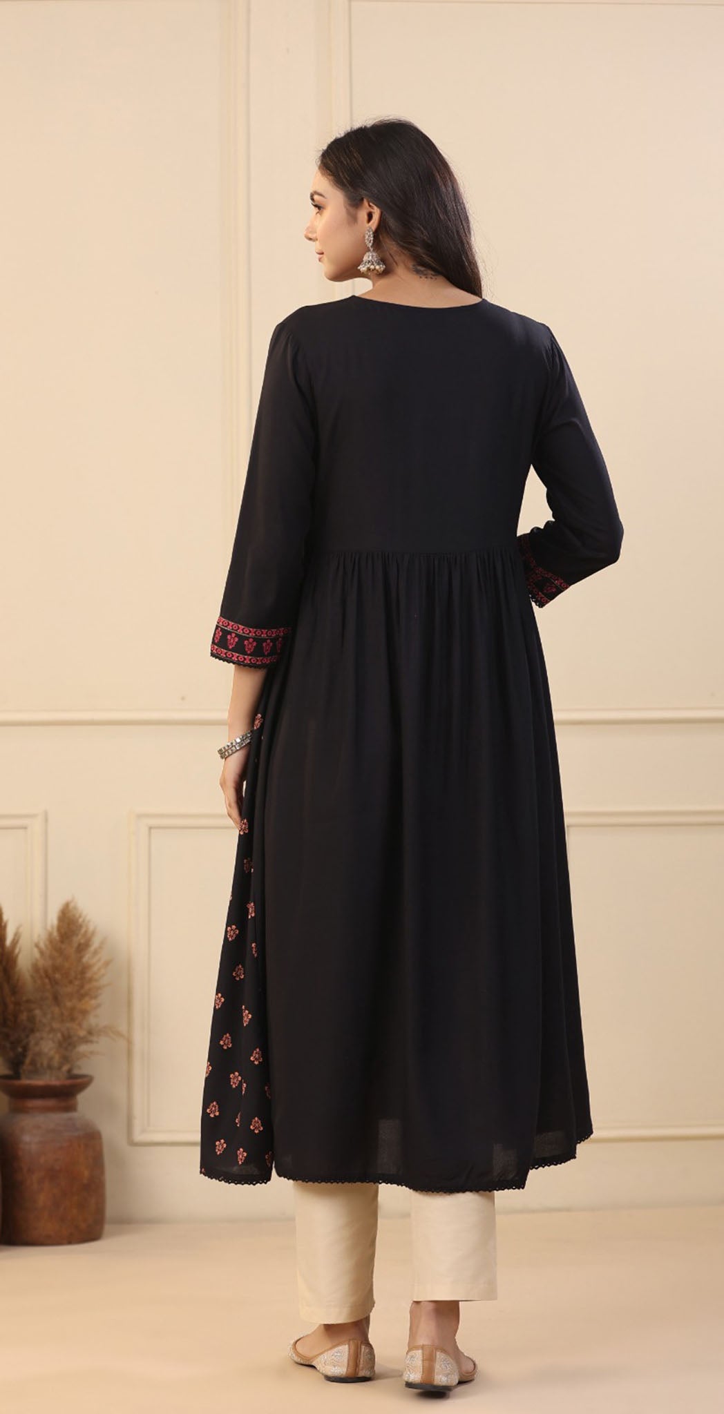 Black rayon printed Kurta