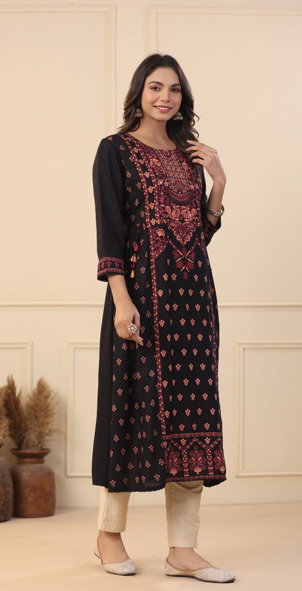 Black rayon printed Kurta