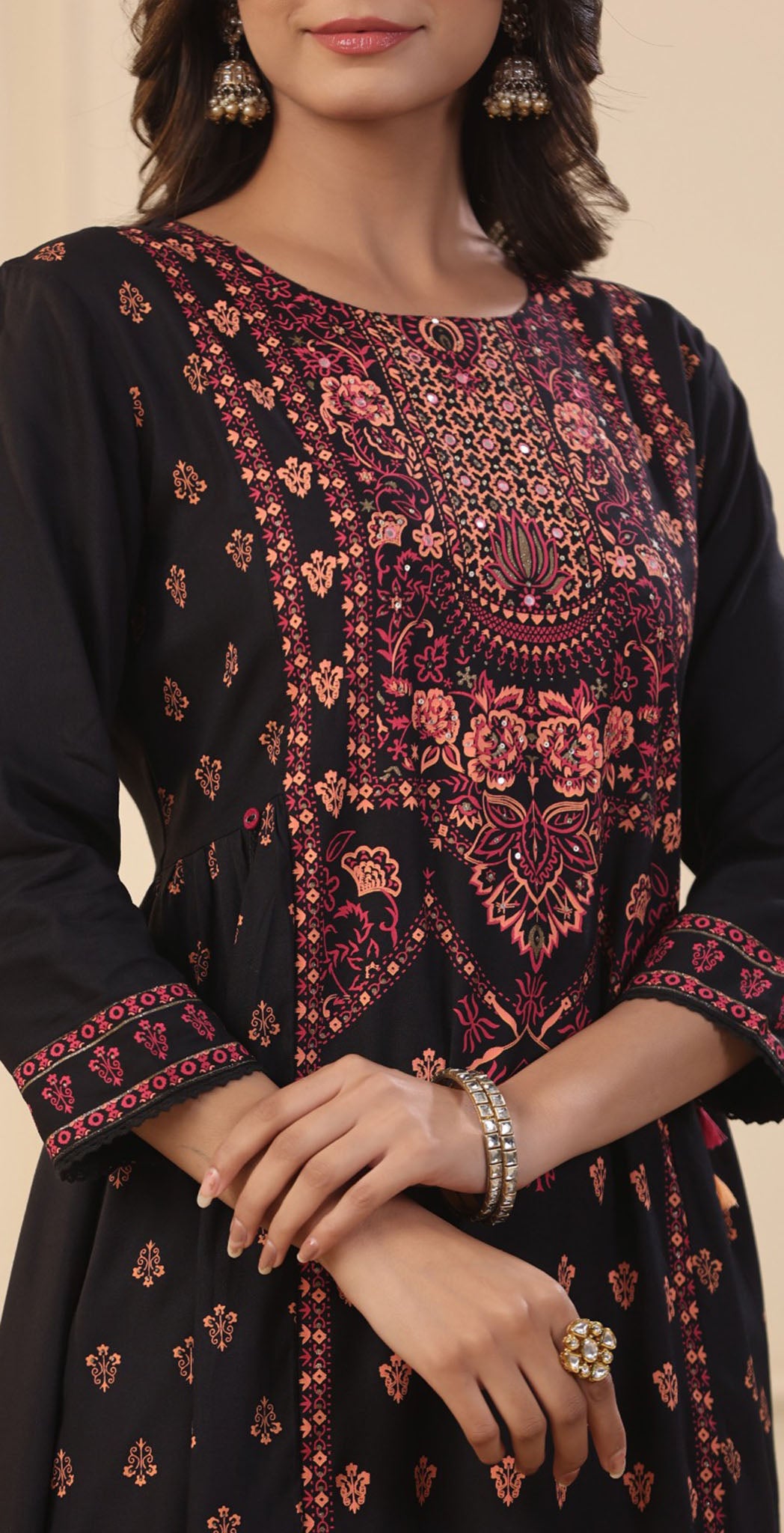 Black rayon printed Kurta