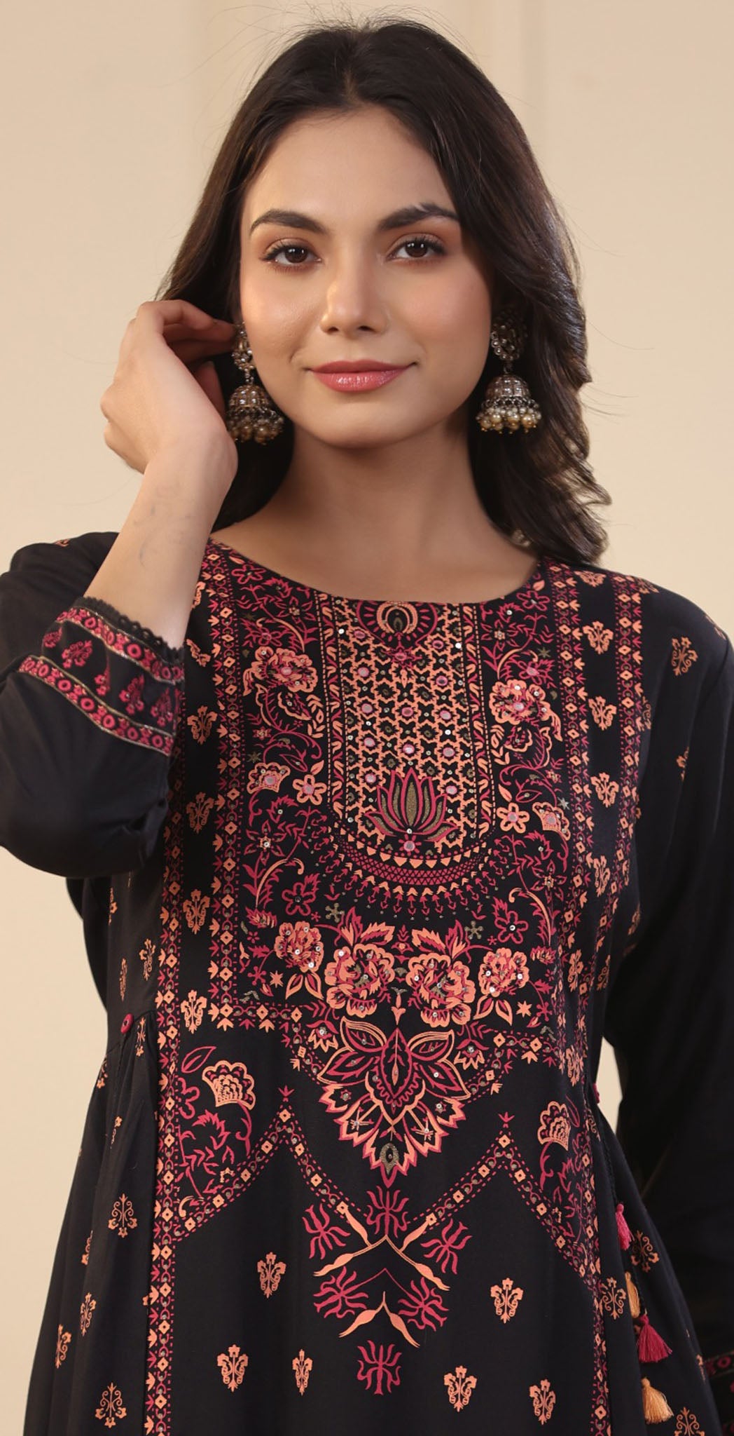 Black rayon printed Kurta