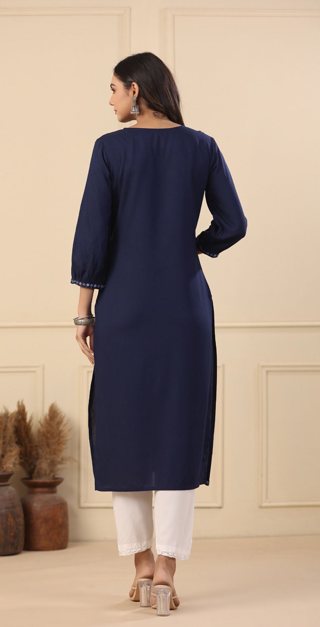 Navy rayon embroidered Kurta