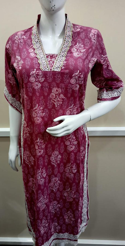 Coral pink cotton printed Kurta