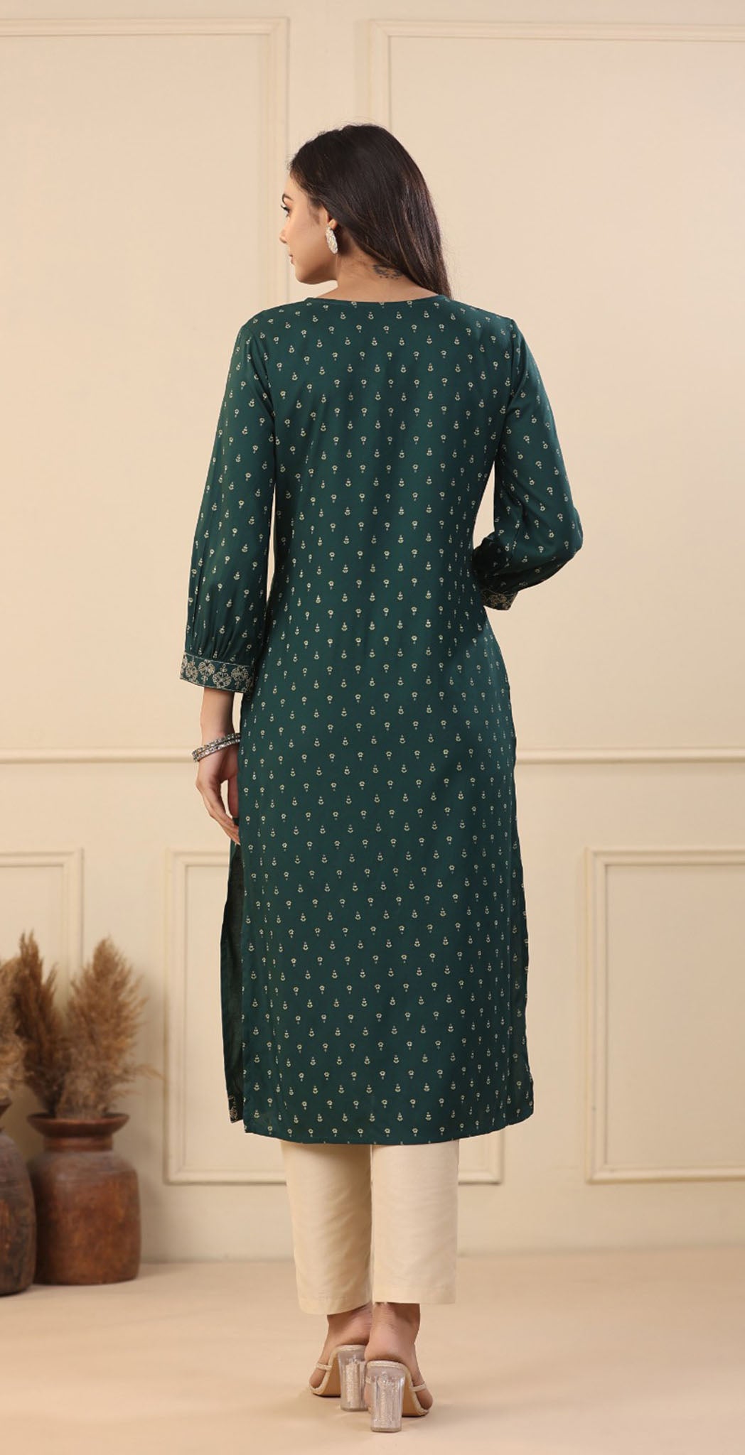 Green rayon printed Kurta