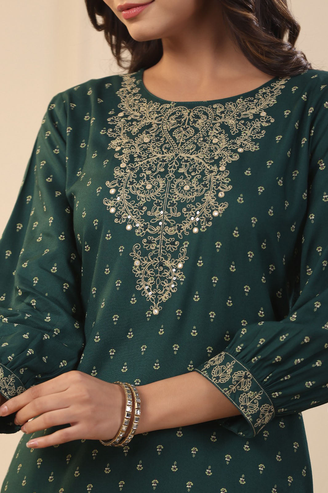 Green rayon printed Kurta