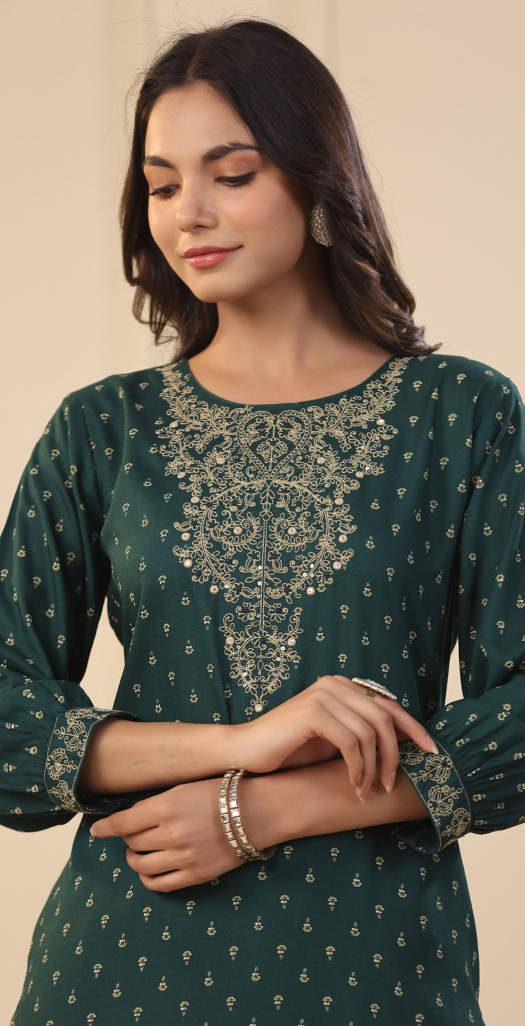 Green rayon printed Kurta