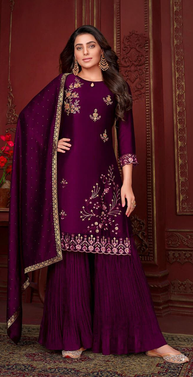 Women silk embroidered and handwork fully stitched  salwar set