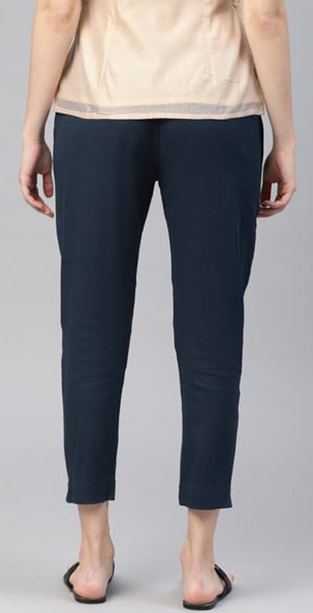 Navy cotton solid slim fit trouser