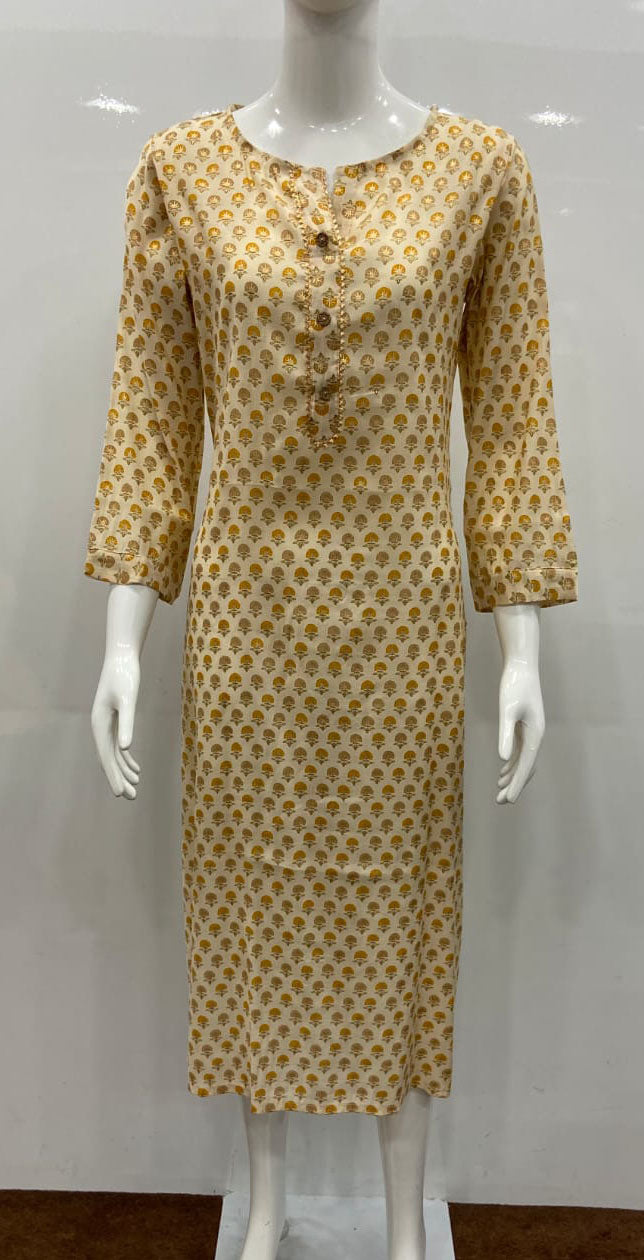 Women Off white printed chanderi Kurta