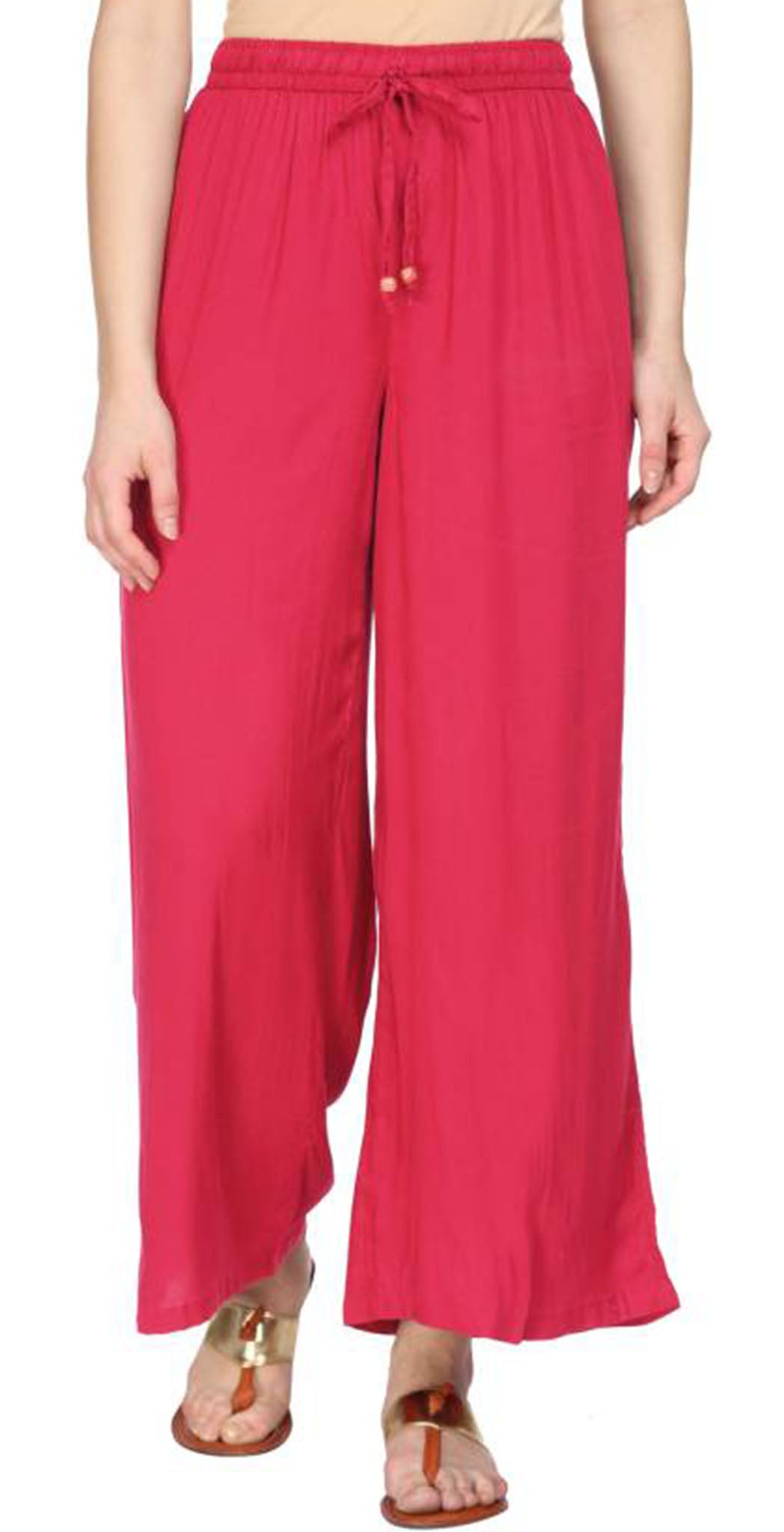 Pink rayon solid wide leg Palazzos