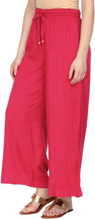 Pink rayon solid wide leg Palazzos