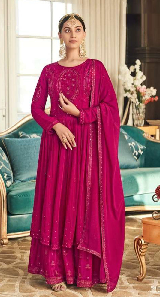 Women chinon with embroidery ready to wear sharara set