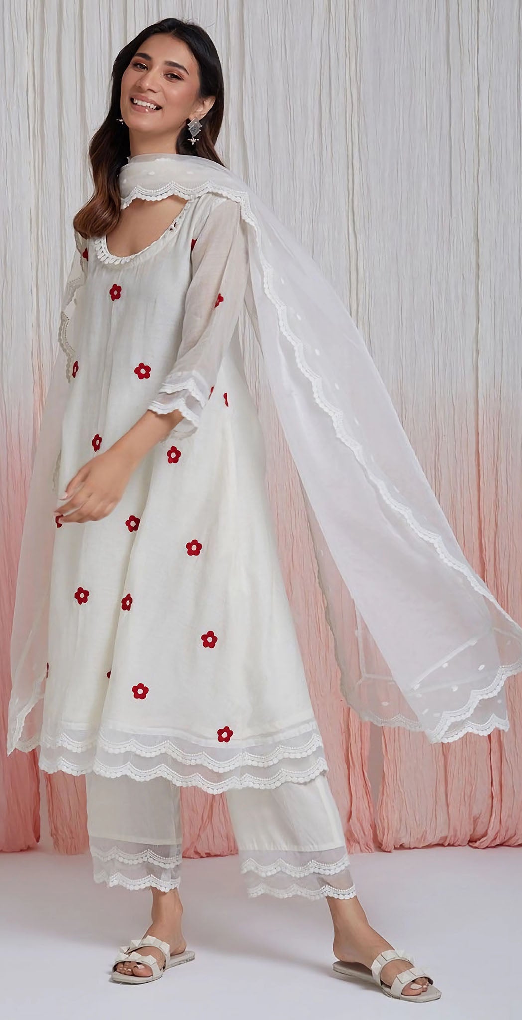 White georgette embroidered salwar suit