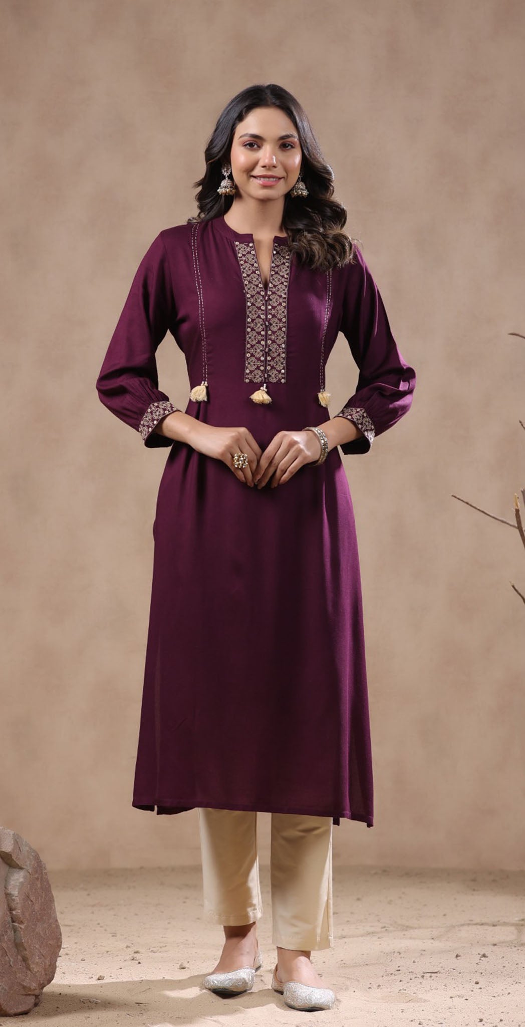 Wine rayon embroidered kurta