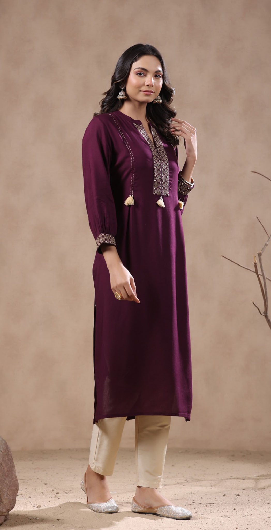 Wine rayon embroidered kurta