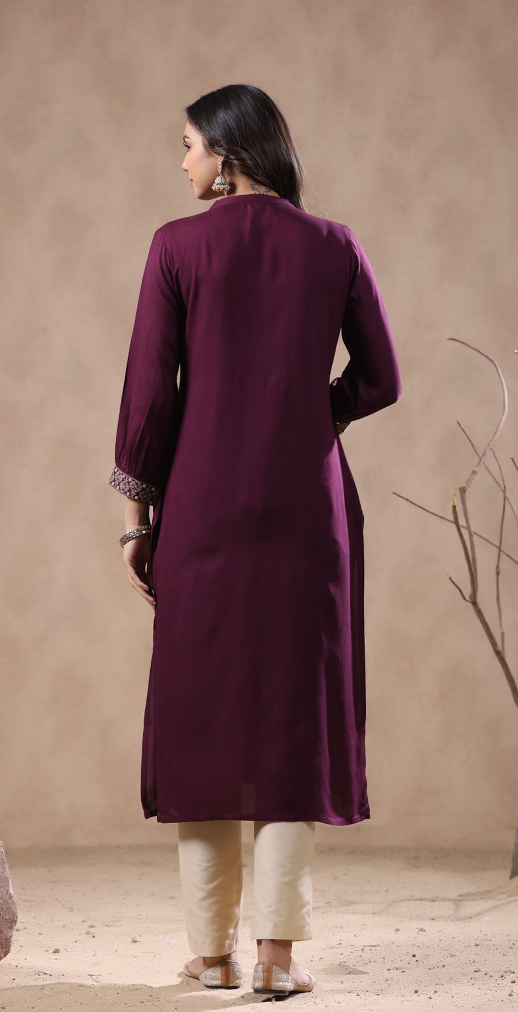 Wine rayon embroidered kurta