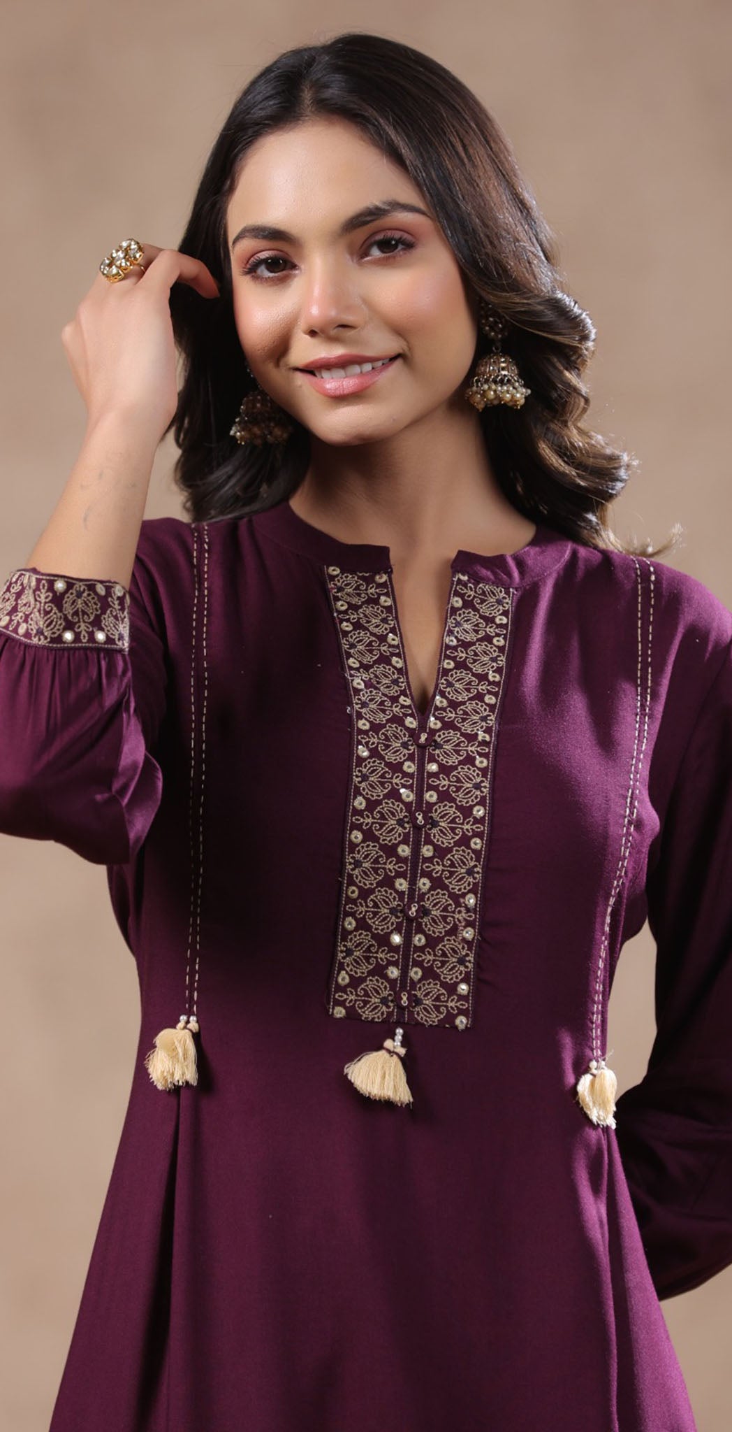 Wine rayon embroidered kurta