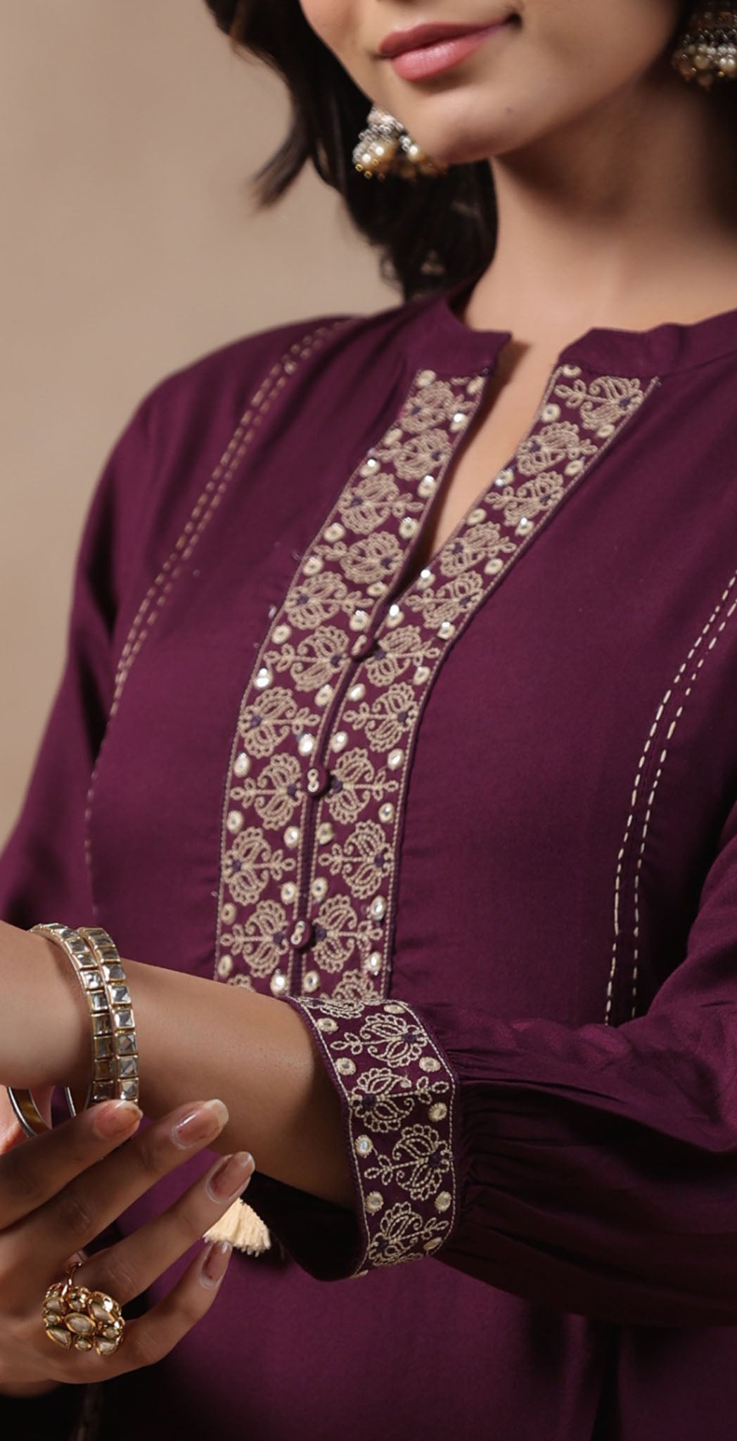 Wine rayon embroidered kurta