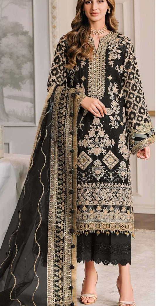 Black georgette embroidered dress material 7