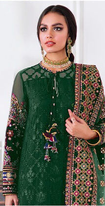 Women bottle green embroidered georgette semistitched salwar set