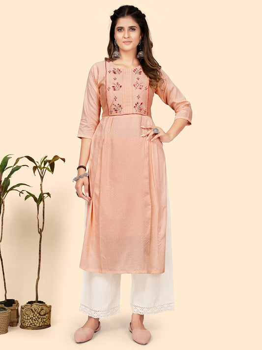 Pink cotton/lurex jacquard Kurta