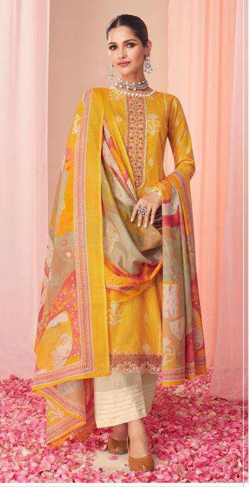 Women pure lawn cotton digital print with heavy neck & daman embroidered unstitched salwar set