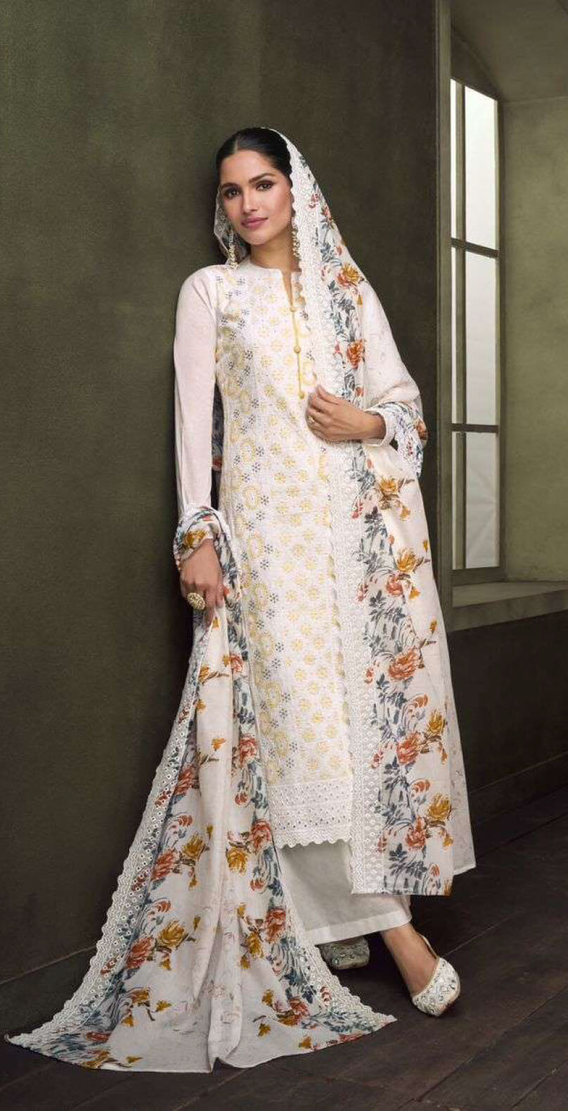 Women pure lawn with full lucknowi embroidery & shifli+fancy work in daman unstitched salwar set